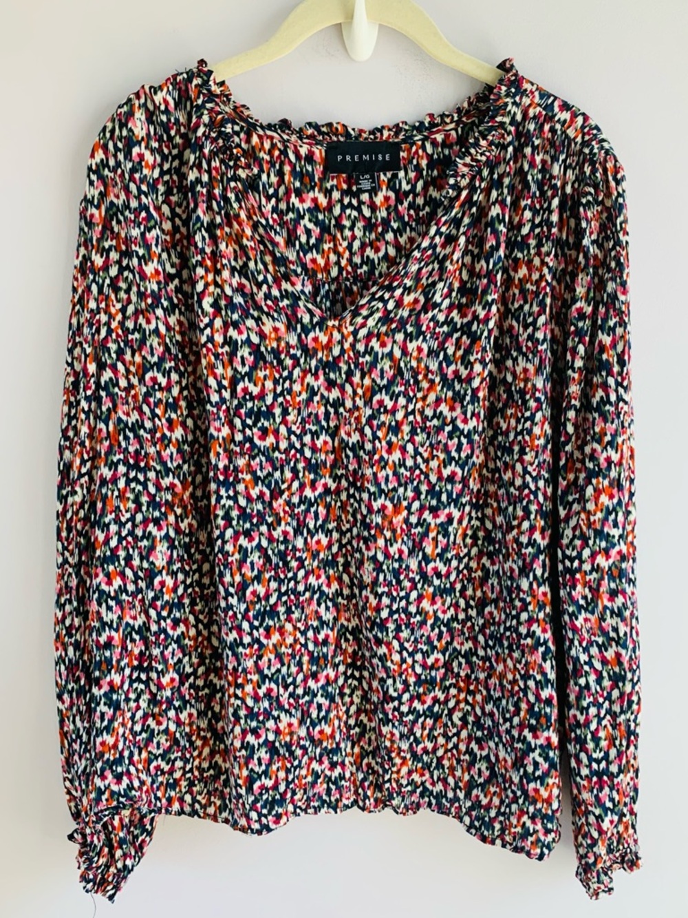 Premise Blouse Top Multicolor Long Sleeve V Neck Flowy Business Casual EUC L